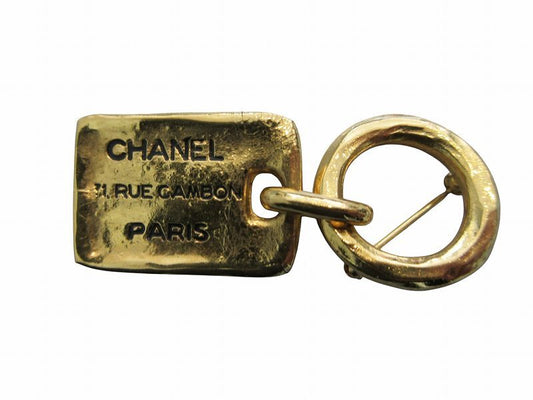 Chanel 31 Rue Cambon Plate and Ring Brooch, Gilt Metal, Vintage, Boxed, view 1