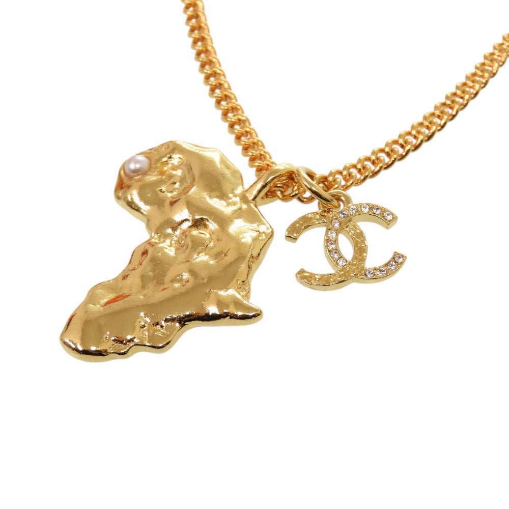Chanel Africa Continent Pendant Necklace, Gold Tone, Faux Pearl and Crystals, with Box, view 5