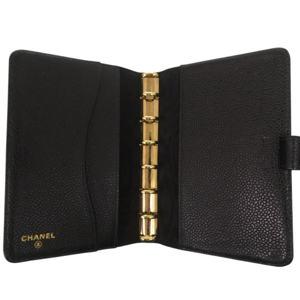 Chanel Agenda Cover, Black Caviar Leather with Embossed CC and Gold Tone Rings, 7 Series, view 5