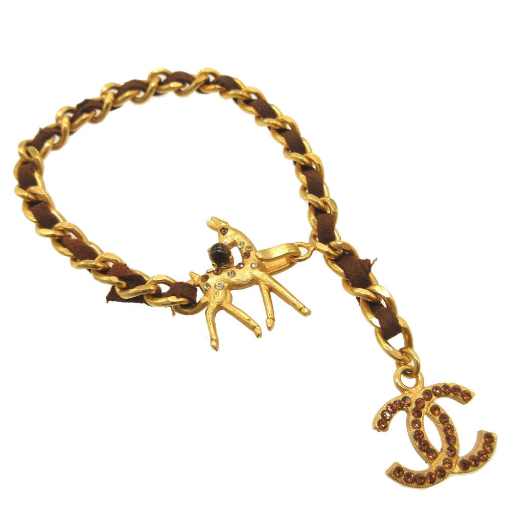 Chanel Bambi Fawn Leather-Woven Chain Bracelet, Gold Tone and Brown, Autumn 2001 (01A), with Box, view 1