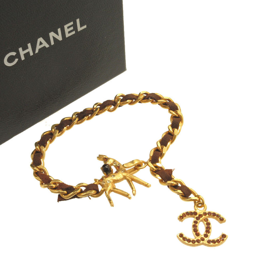 Chanel Bambi Fawn Leather-Woven Chain Bracelet, Gold Tone and Brown, Autumn 2001 (01A), with Box, view 2