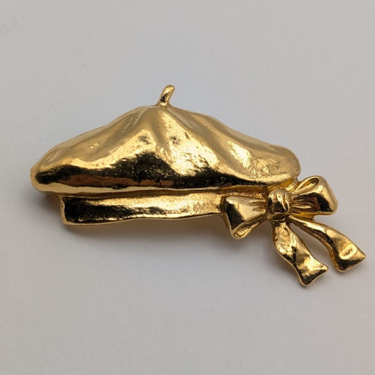 Chanel Beret Brooch with Bow, Gilt Metal, Early Vintage, view 1