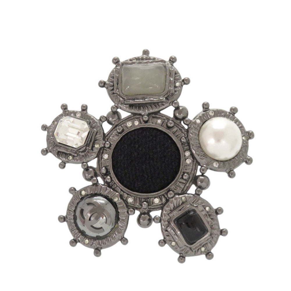 Chanel Cabochon and Pearl Cluster Brooch, Black and Silver Tone, Autumn 2005 (05A), view 1