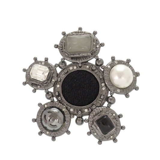 Chanel Cabochon and Pearl Cluster Brooch, Black and Silver Tone, Autumn 2005 (05A), view 1