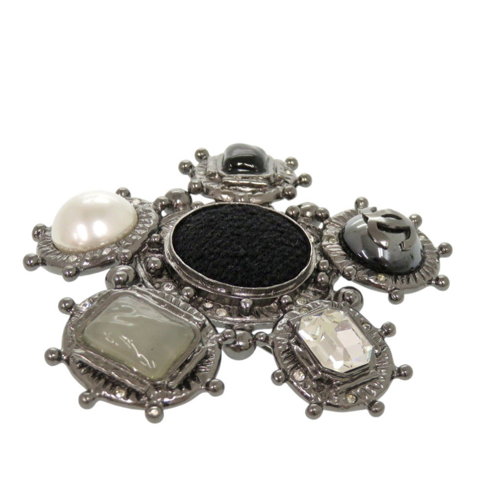 Chanel Cabochon and Pearl Cluster Brooch, Black and Silver Tone, Autumn 2005 (05A), view 3