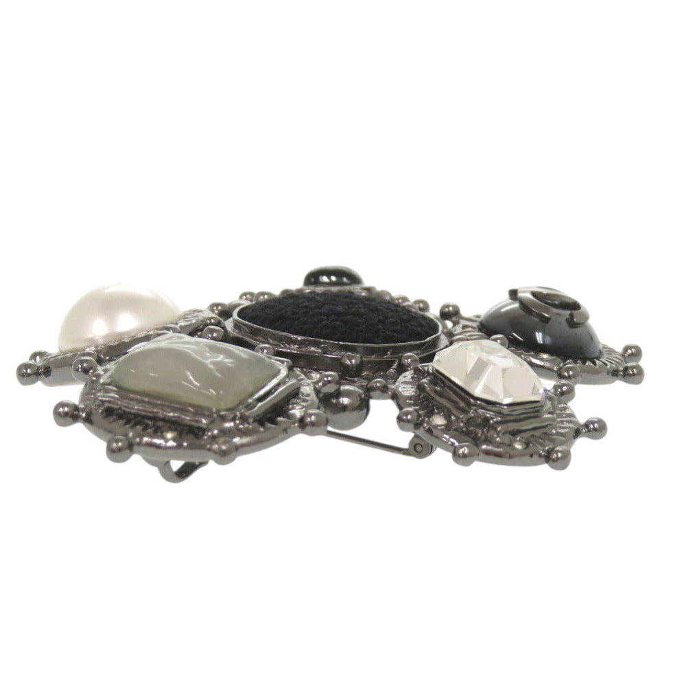 Chanel Cabochon and Pearl Cluster Brooch, Black and Silver Tone, Autumn 2005 (05A), view 4