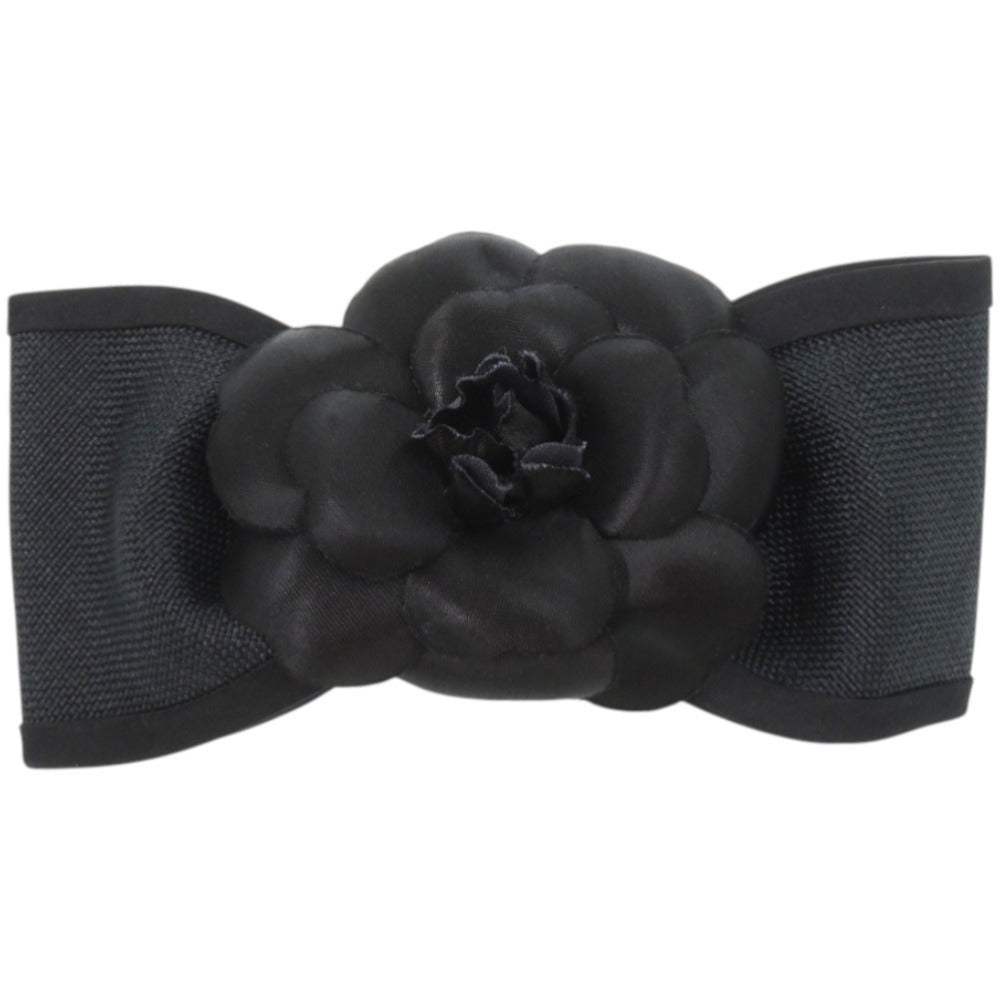 Chanel Camellia Bow Barrette, Black Canvas and Satin, with Box, view 1