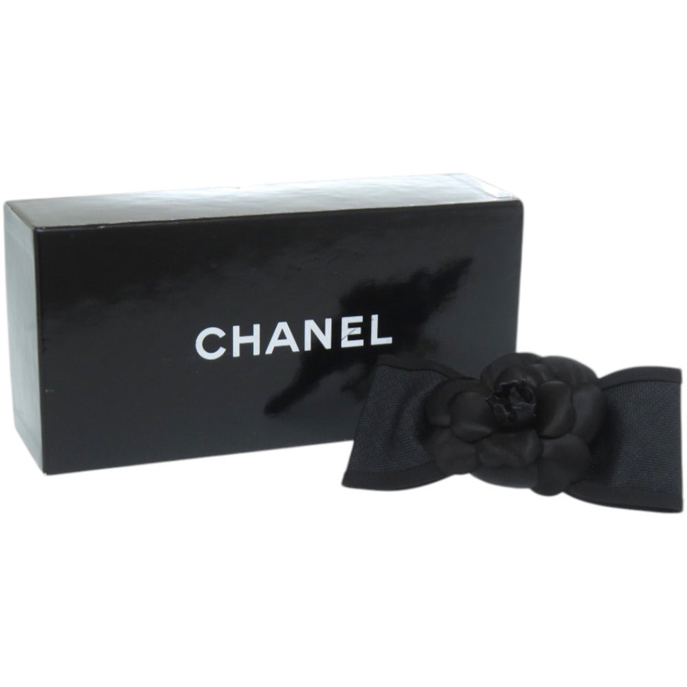 Chanel Camellia Bow Barrette, Black Canvas and Satin, with Box, view 2