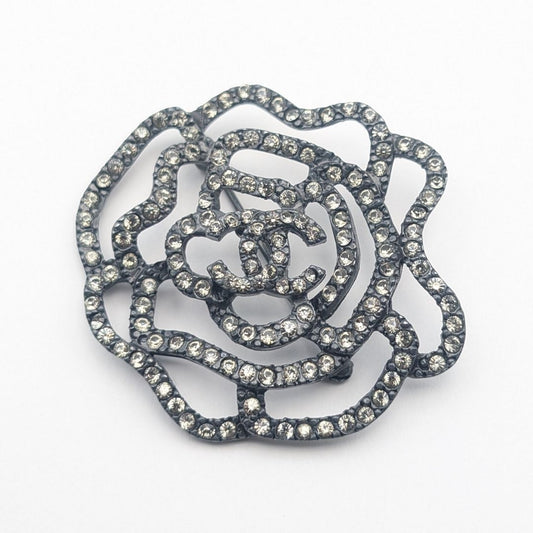 Chanel Camellia Brooch, Crystal Pavé on Gunmetal, Autumn 2000 (00A), view 1