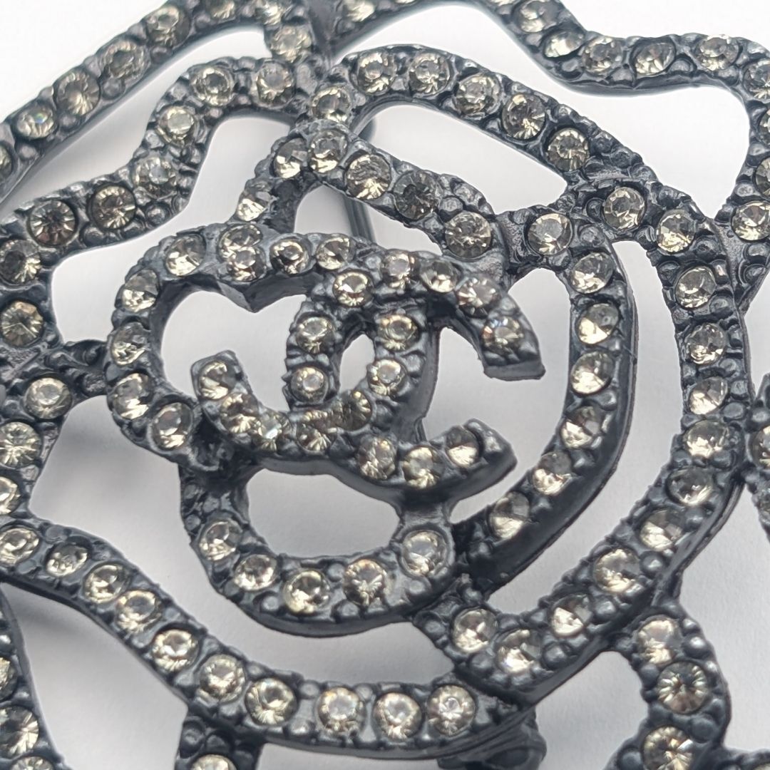 Chanel Camellia Brooch, Crystal Pavé on Gunmetal, Autumn 2000 (00A), view 2