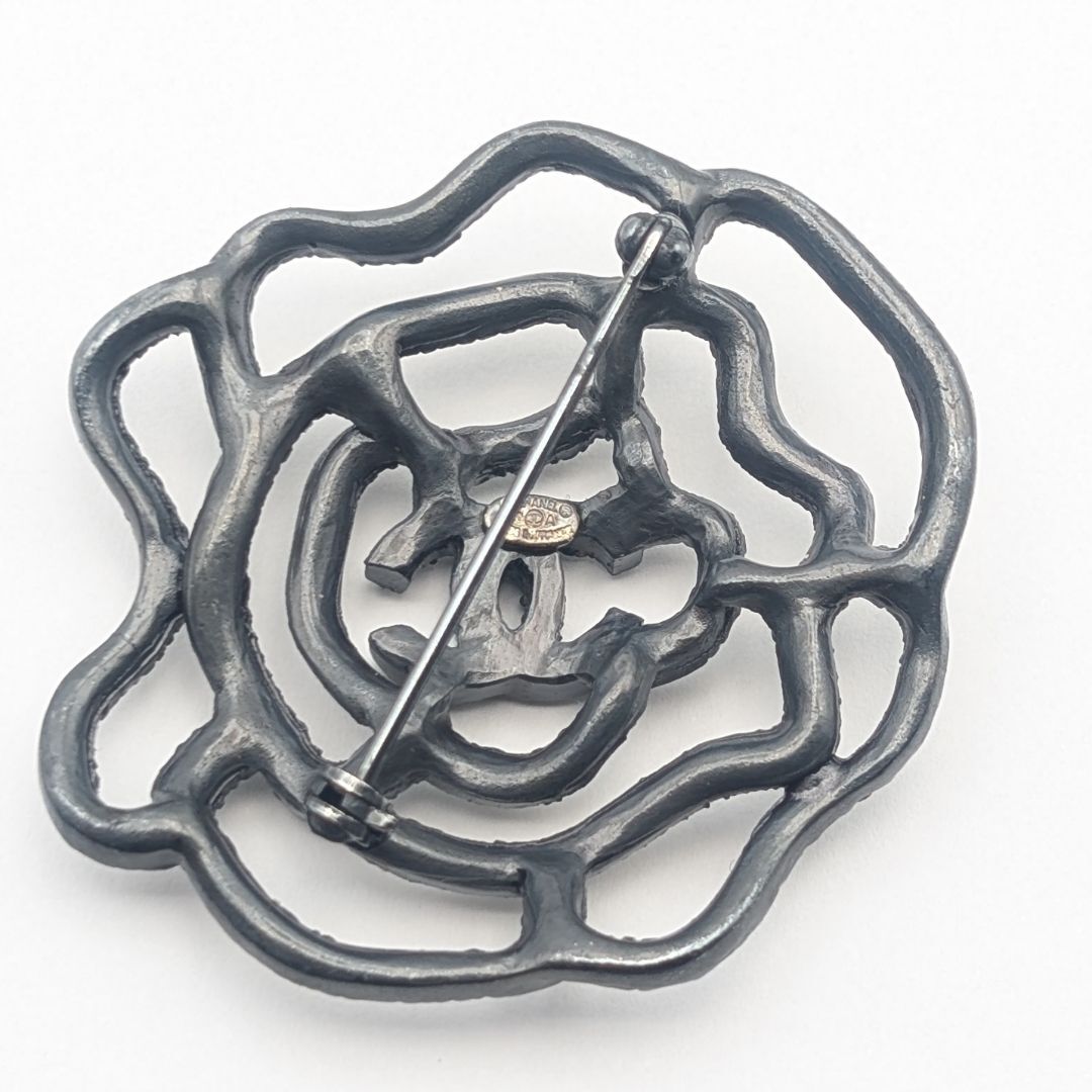Chanel Camellia Brooch, Crystal Pavé on Gunmetal, Autumn 2000 (00A), view 3