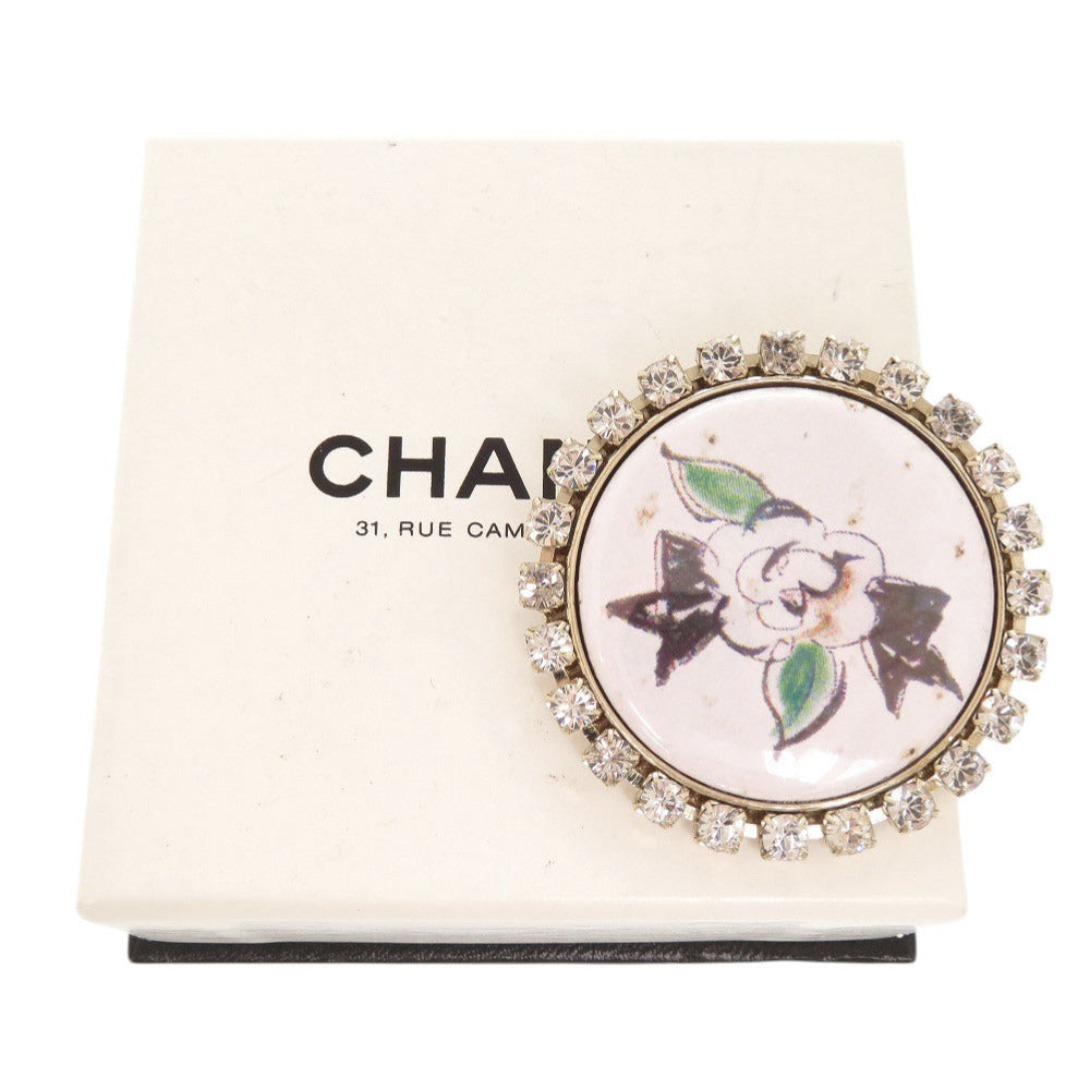 Chanel Camellia Drawing Round Brooch, White Cabochon with Crystal Border, Spring 2008 (08P), with Box, view 2
