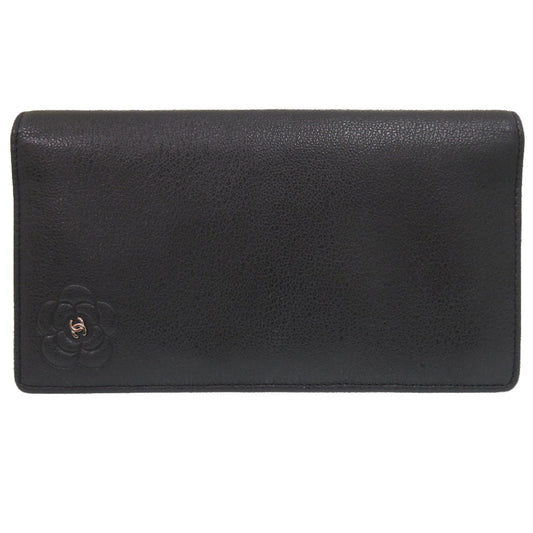 Chanel Camellia Long Wallet, Black Leather with Embossed Flower and CC, Silver Tone, 2009, view 1