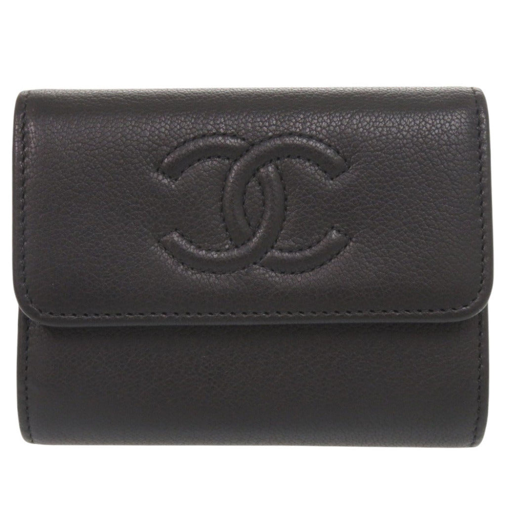 Chanel Card and Coin Case, Black Grained Leather with Embossed CC and Gold Snap, 22 Series