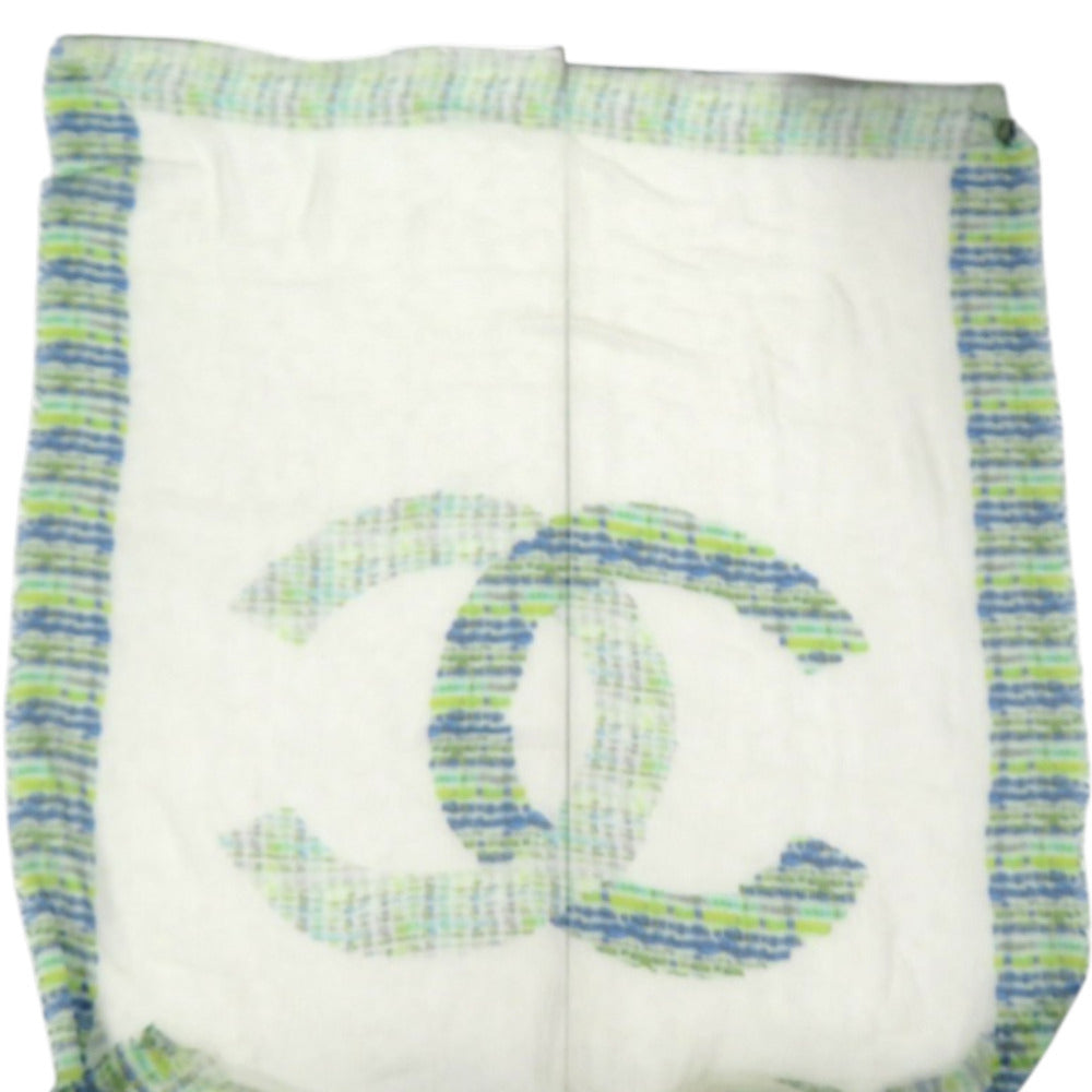 Chanel Cashmere and Silk Stole, Green and Blue Brushstroke Check with Large CC, 136 × 193 cm, view 4
