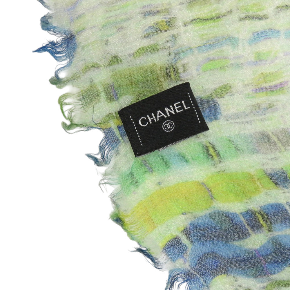 Chanel Cashmere and Silk Stole, Green and Blue Brushstroke Check with Large CC, 136 × 193 cm, view 7