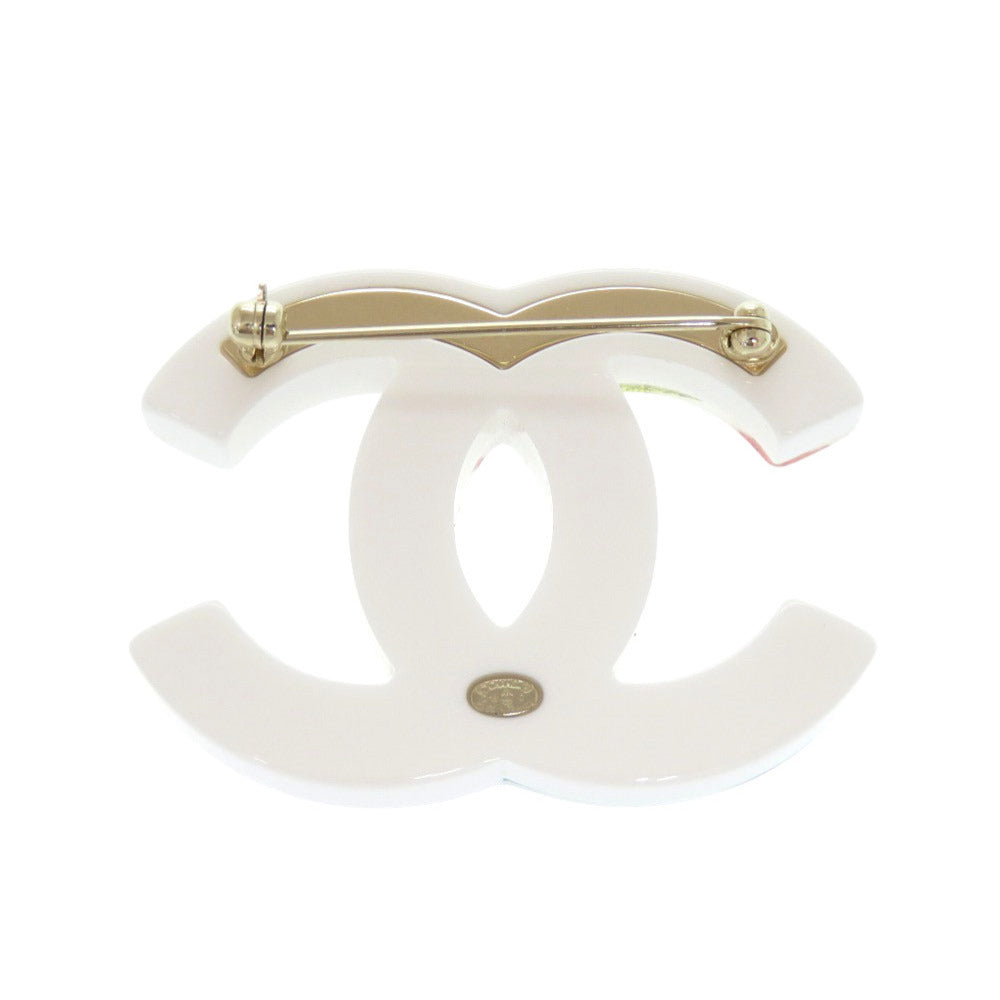 Chanel CC Brooch, White Resin with Multicolour Glitter Stones, Cruise 2019 (19C)