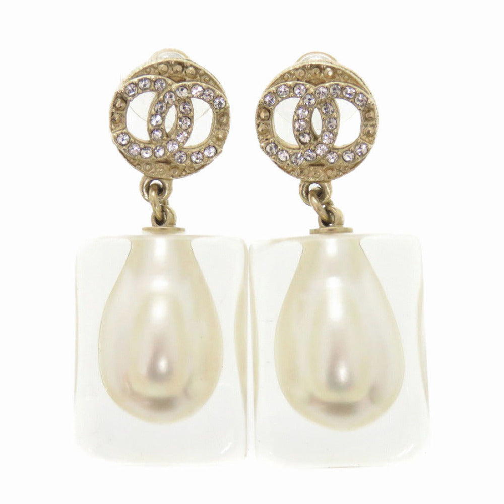 Chanel CC Crystal and Faux Pearl Drop Earrings, Pierced, Gold Tone, 2019 (P19K), view 1