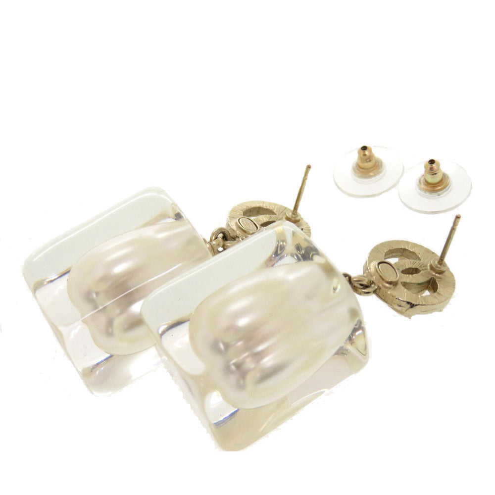 Chanel CC Crystal and Faux Pearl Drop Earrings, Pierced, Gold Tone, 2019 (P19K), view 3