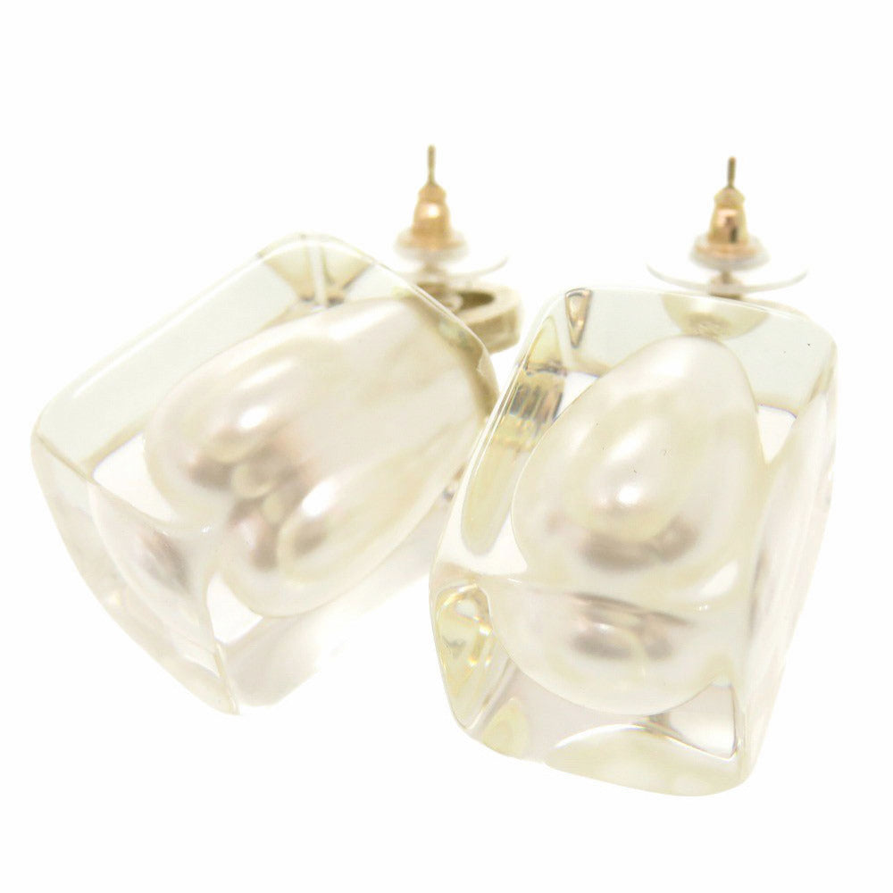 Chanel CC Crystal and Faux Pearl Drop Earrings, Pierced, Gold Tone, 2019 (P19K), view 6