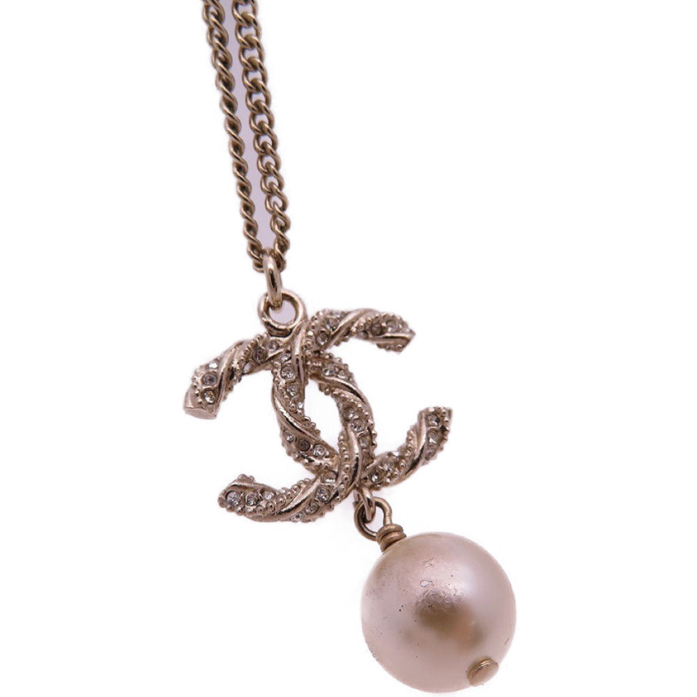 Chanel CC Crystal Pendant Necklace with Faux Pearl Drop, Gold Tone, 2015 (B15V), with Box, view 2