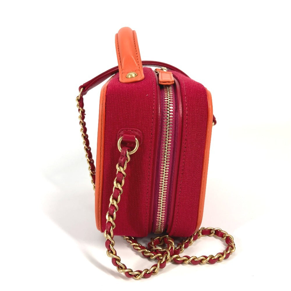 Chanel CC Filigree Small Vanity Case Bag, Fuchsia Jersey with Orange and Red Leather, Near Unworn, view 3