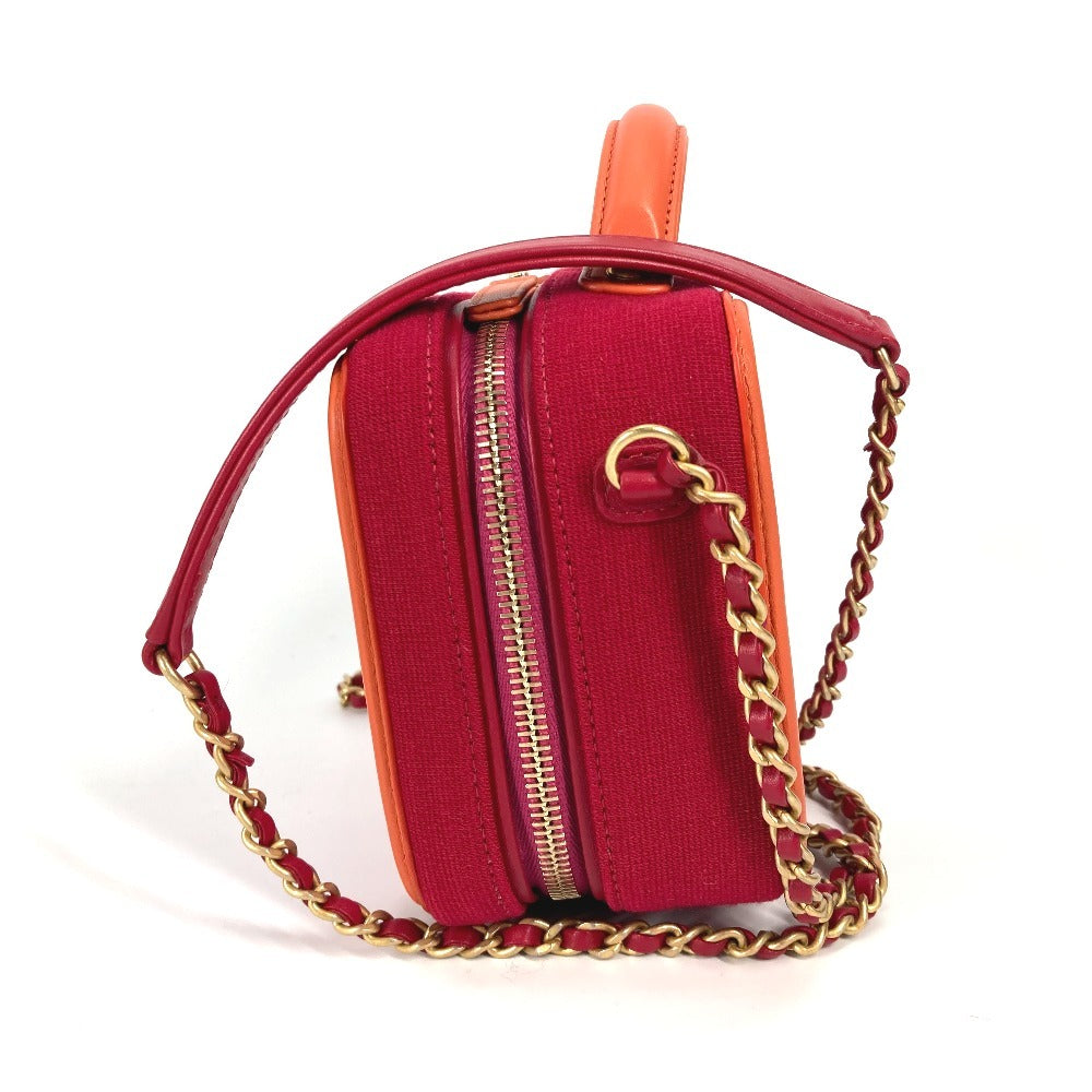 Chanel CC Filigree Small Vanity Case Bag, Fuchsia Jersey with Orange and Red Leather, Near Unworn, view 4