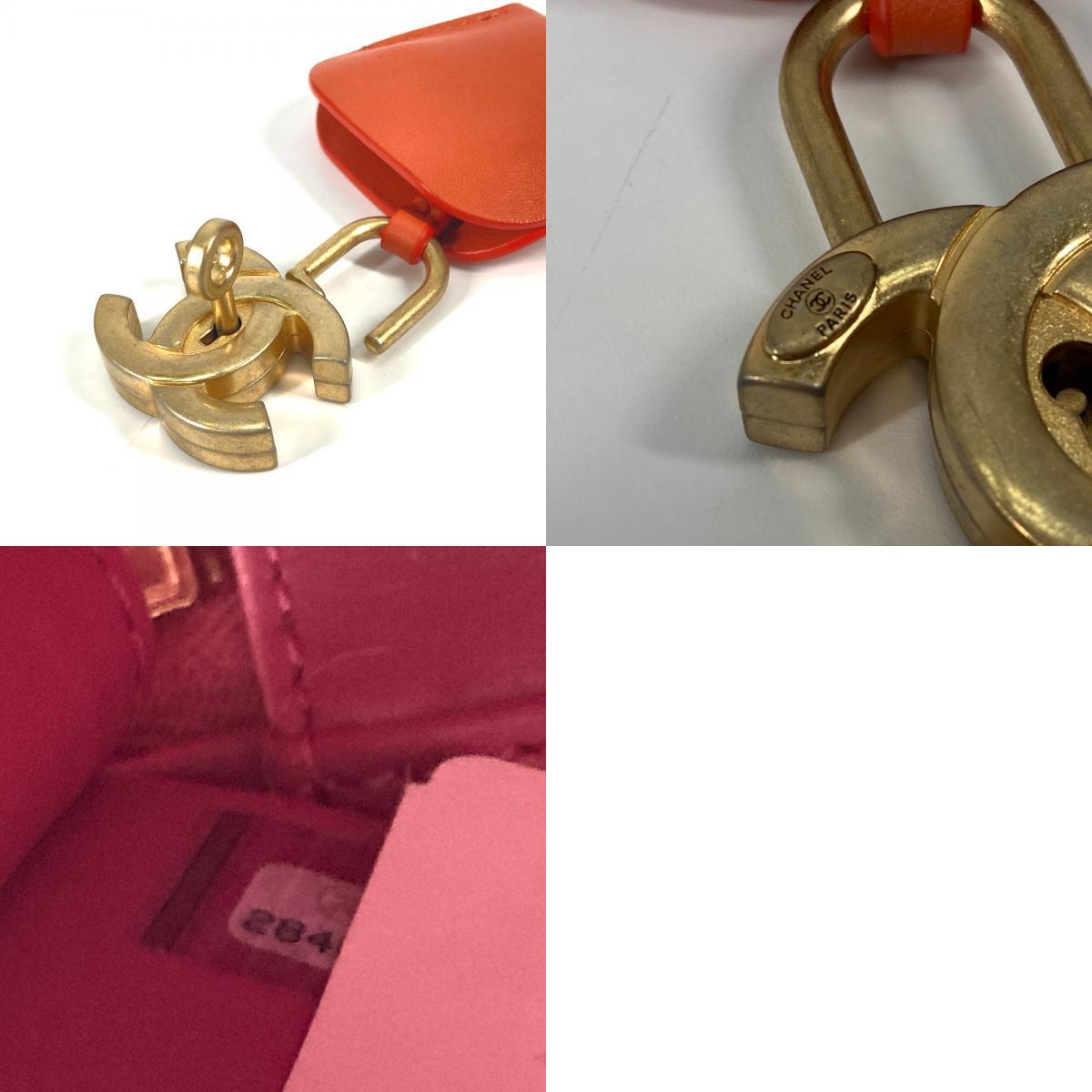 Chanel CC Filigree Small Vanity Case Bag, Fuchsia Jersey with Orange and Red Leather, Near Unworn, view 10