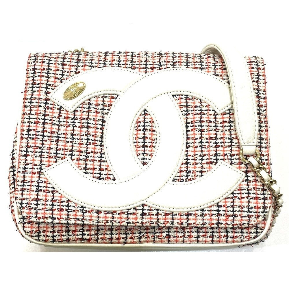 Chanel CC Logo Flap Bag, White, Red and Navy Tweed with White Leather CC, Chain Shoulder Strap, view 1