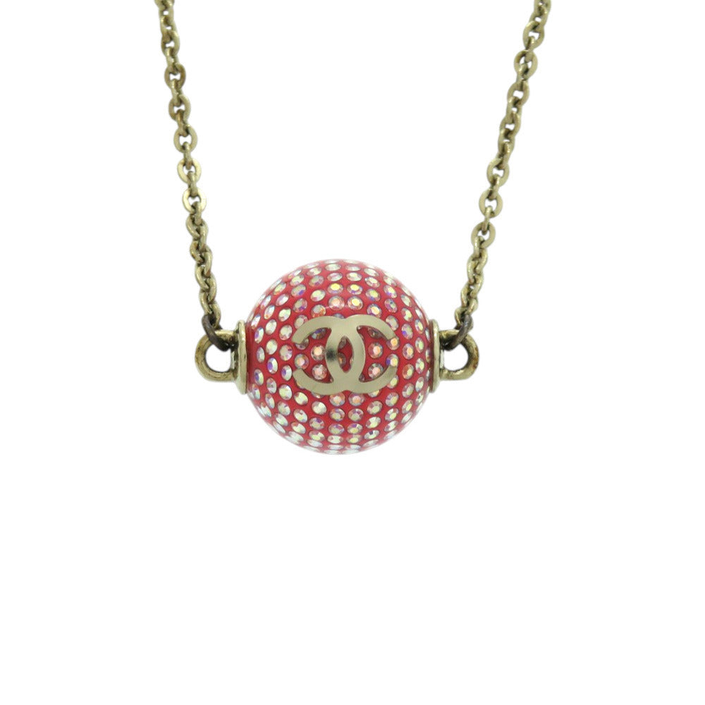 Chanel CC Mirror Ball Pendant Necklace, Red and Gold Tone, 2021, view 1