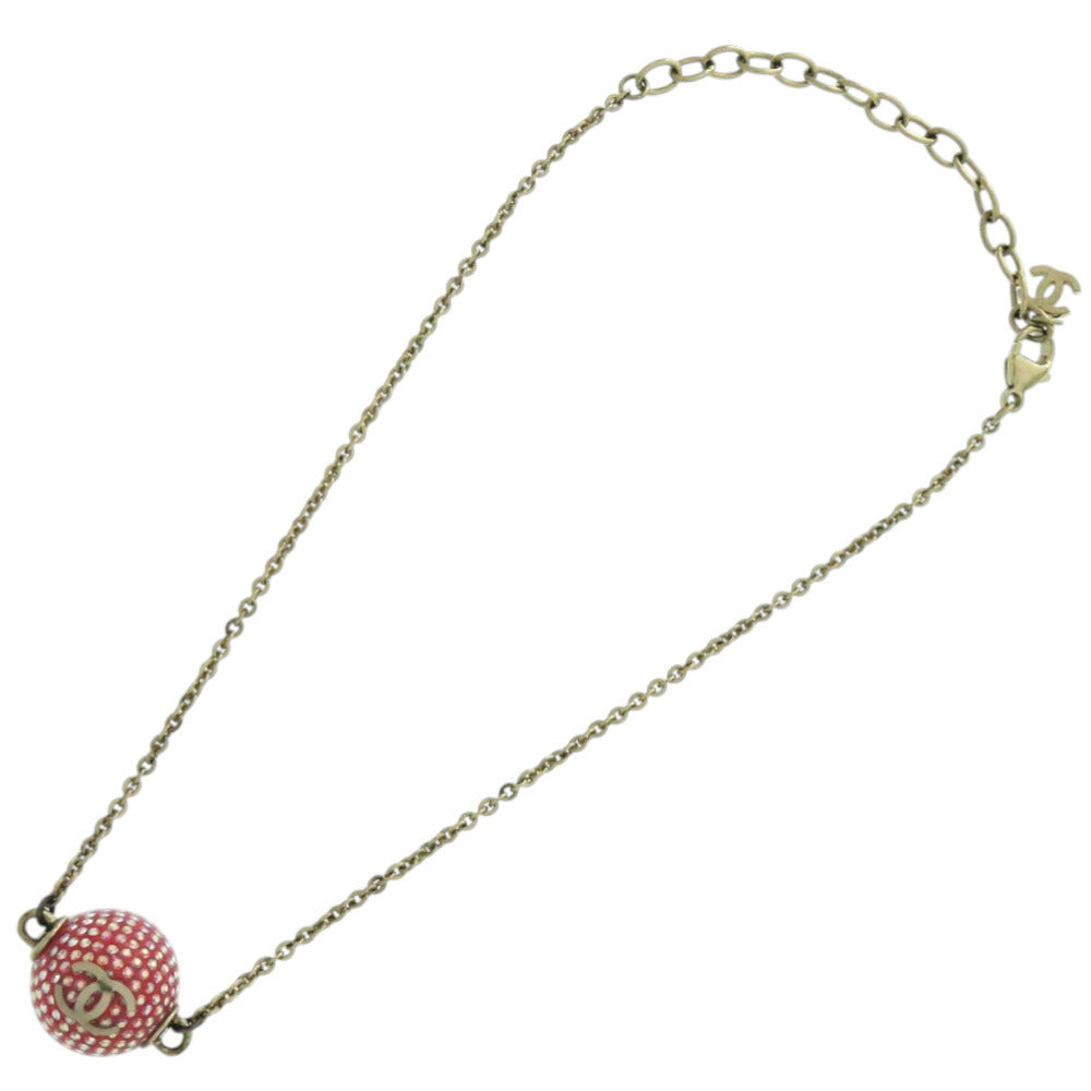 Chanel CC Mirror Ball Pendant Necklace, Red and Gold Tone, 2021, view 3