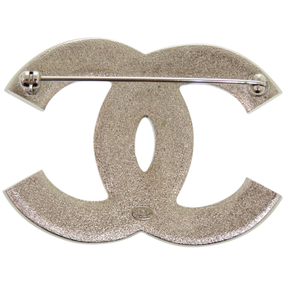 Chanel CC Pavé Crystal Brooch, Clear and Sapphire Blue, Silver Tone, with Box and Pouch, view 4
