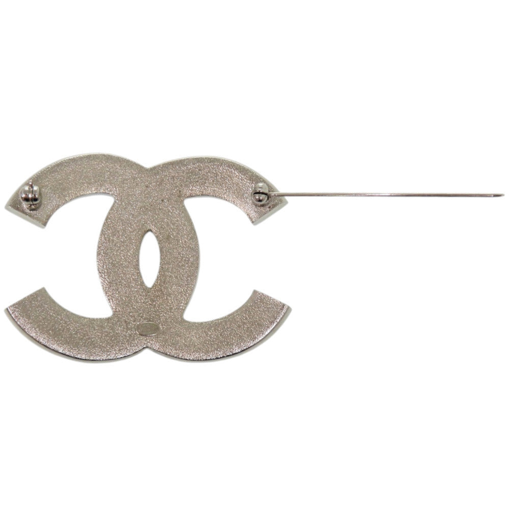 Chanel CC Pavé Crystal Brooch, Clear and Sapphire Blue, Silver Tone, with Box and Pouch, view 5
