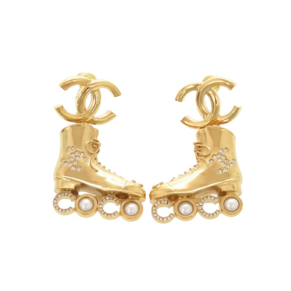 Chanel Roller Skate Drop Earrings, Faux Pearl Wheels, Gold Tone, Cruise 2024 (24C), Unused, with Box, view 1