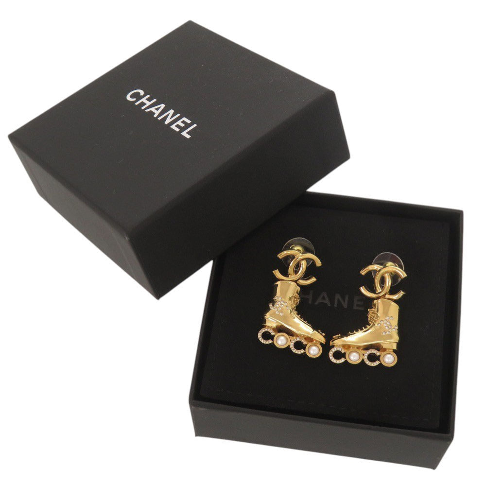 Chanel Roller Skate Drop Earrings, Faux Pearl Wheels, Gold Tone, Cruise 2024 (24C), Unused, with Box, view 2