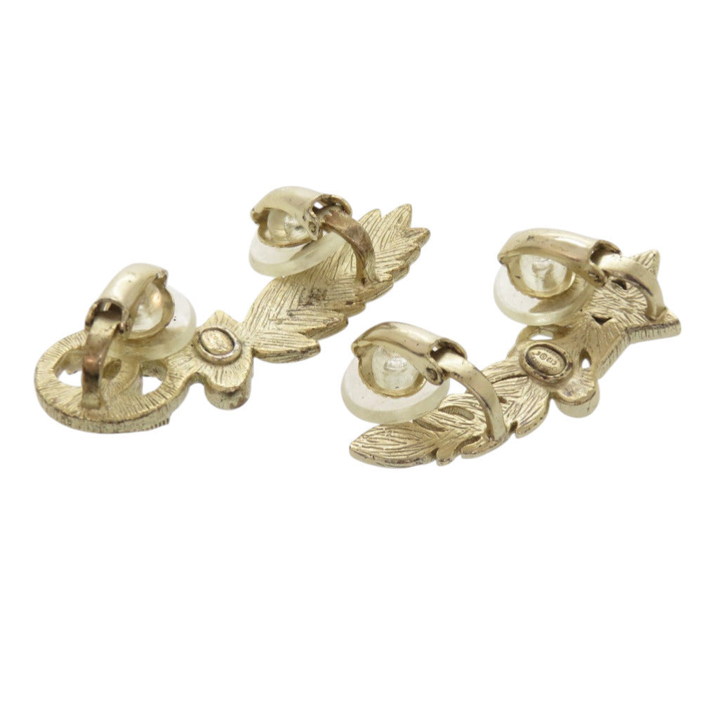 Chanel CC Star and Feather Clip-On Earrings, Faux Pearl and Crystal, Gold Tone, 2019 Cruise (C19K), with Box, view 2