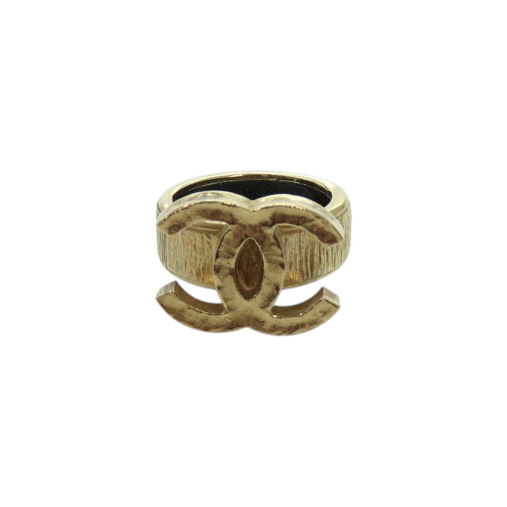 Chanel CC Wide Band Ring, Gold Tone over Black Enamel, Japanese Size 12 (US 6), with Box, view 1