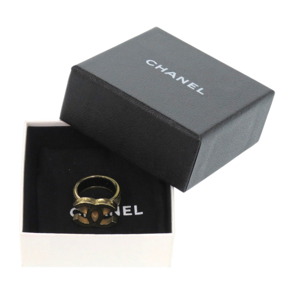Chanel CC Wide Band Ring, Gold Tone over Black Enamel, Japanese Size 12 (US 6), with Box, view 2