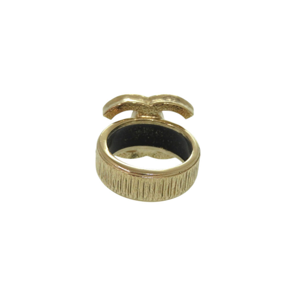Chanel CC Wide Band Ring, Gold Tone over Black Enamel, Japanese Size 12 (US 6), with Box, view 3