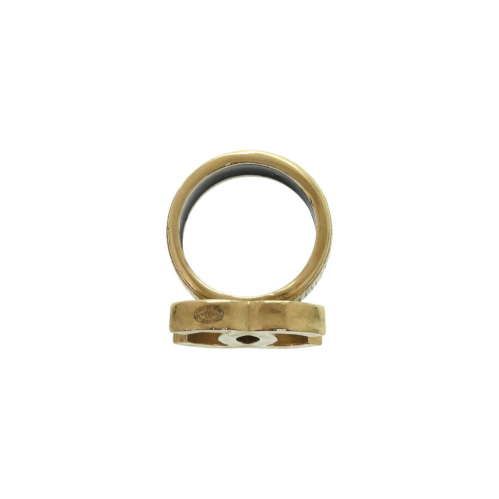 Chanel CC Wide Band Ring, Gold Tone over Black Enamel, Japanese Size 12 (US 6), with Box, view 4