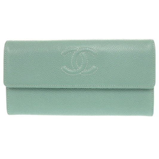 Chanel Classic Long Flap Wallet, Mint Green Caviar with Embossed CC, Silver Tone, 18 Series, view 1