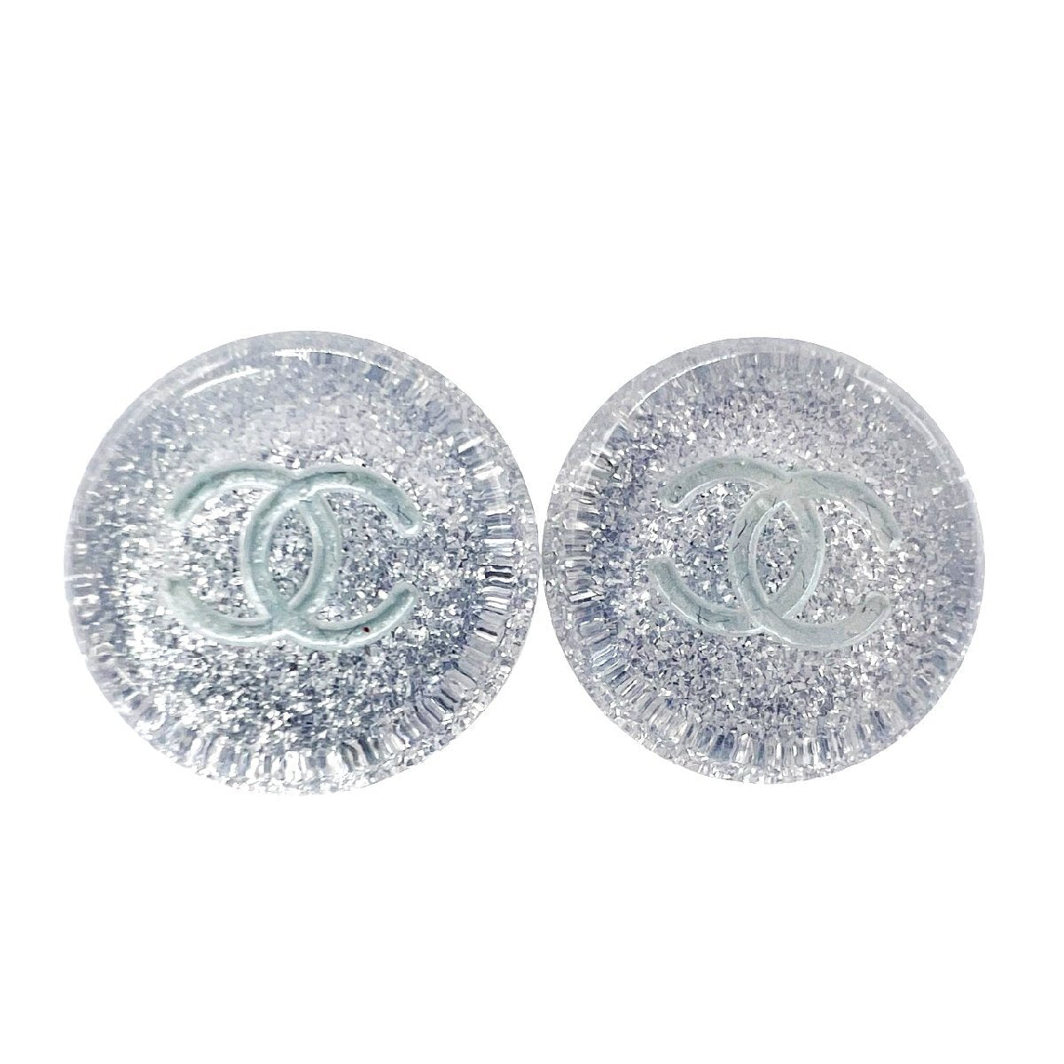 Chanel Clear Glitter Disc Clip-On Earrings, Autumn 2000 (00A), Boxed, view 1