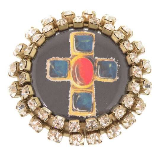 Chanel Cross Brooch, Coloured Glass on Black Resin with Crystal Border, Gold Tone, Spring 2008 (08P), view 1