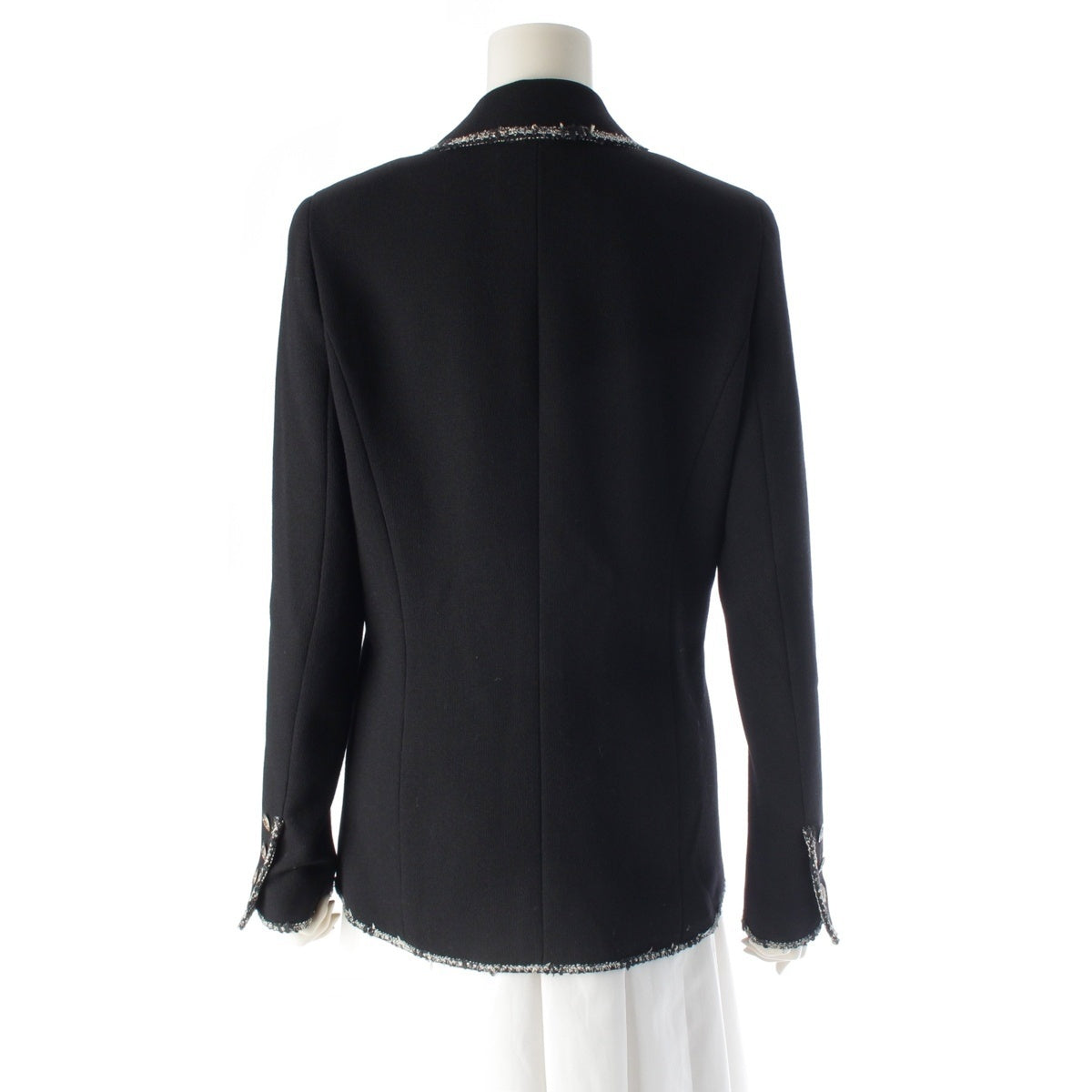 Chanel Cruise 2005 COCO Crest Camellia Jacket, Two-Row Button Front, Black Wool, Tweed Trim, Size 38, view 4
