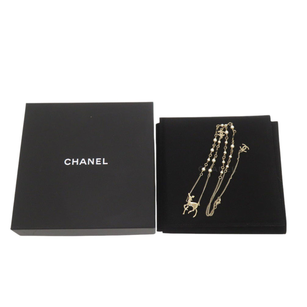 Chanel Fawn Pendant Necklace, Crystal-Set Deer with CC Chain, Gold Tone, with Box, view 2