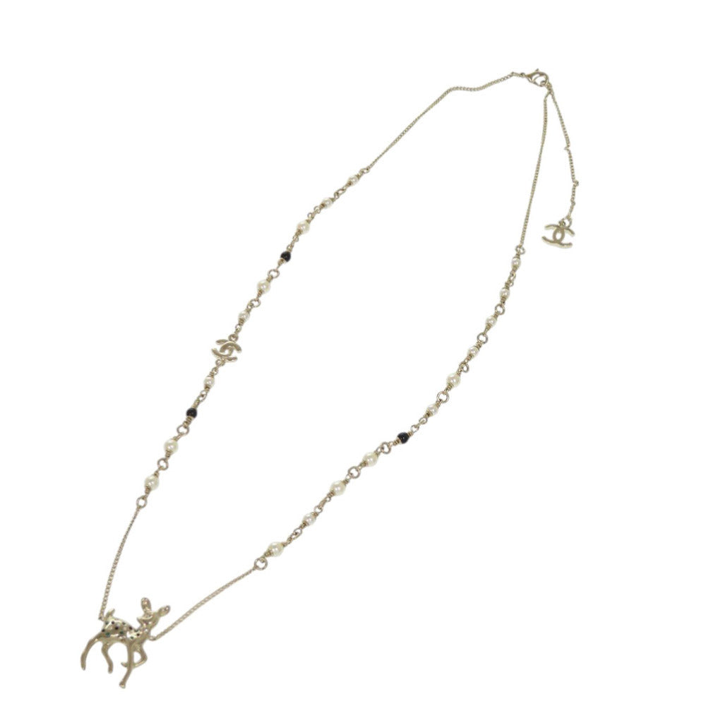 Chanel Fawn Pendant Necklace, Crystal-Set Deer with CC Chain, Gold Tone, with Box, view 3