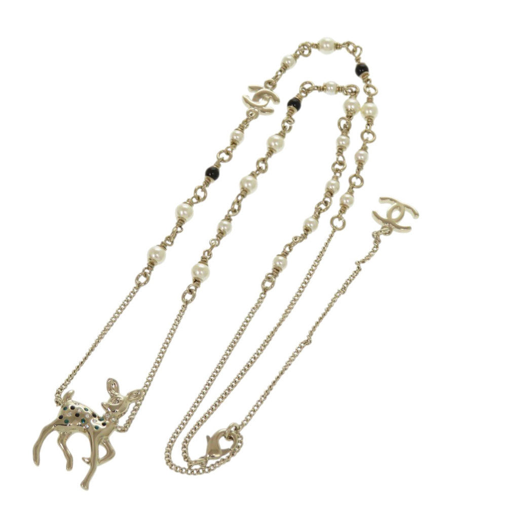 Chanel Fawn Pendant Necklace, Crystal-Set Deer with CC Chain, Gold Tone, with Box, view 4