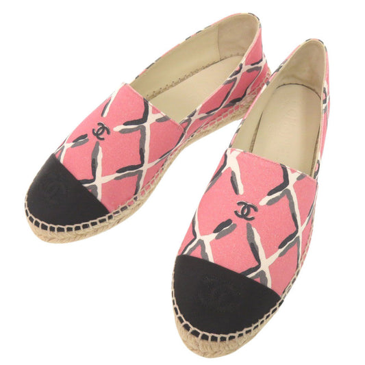 Chanel Espadrilles, Pink Lattice-Print Canvas with Black Cap Toe, Size 38, view 1