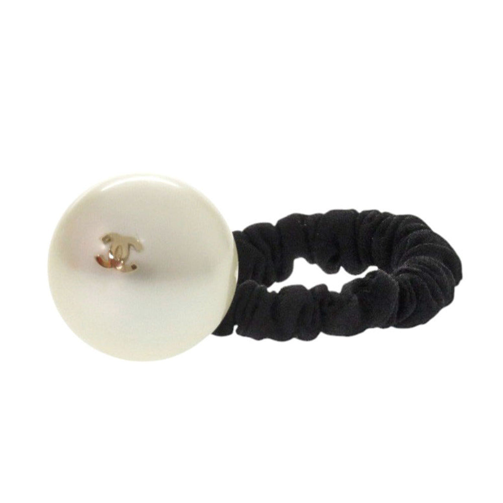 Chanel Faux Pearl Hair Tie, Black Elastic Scrunchie with CC, 35 mm, view 1