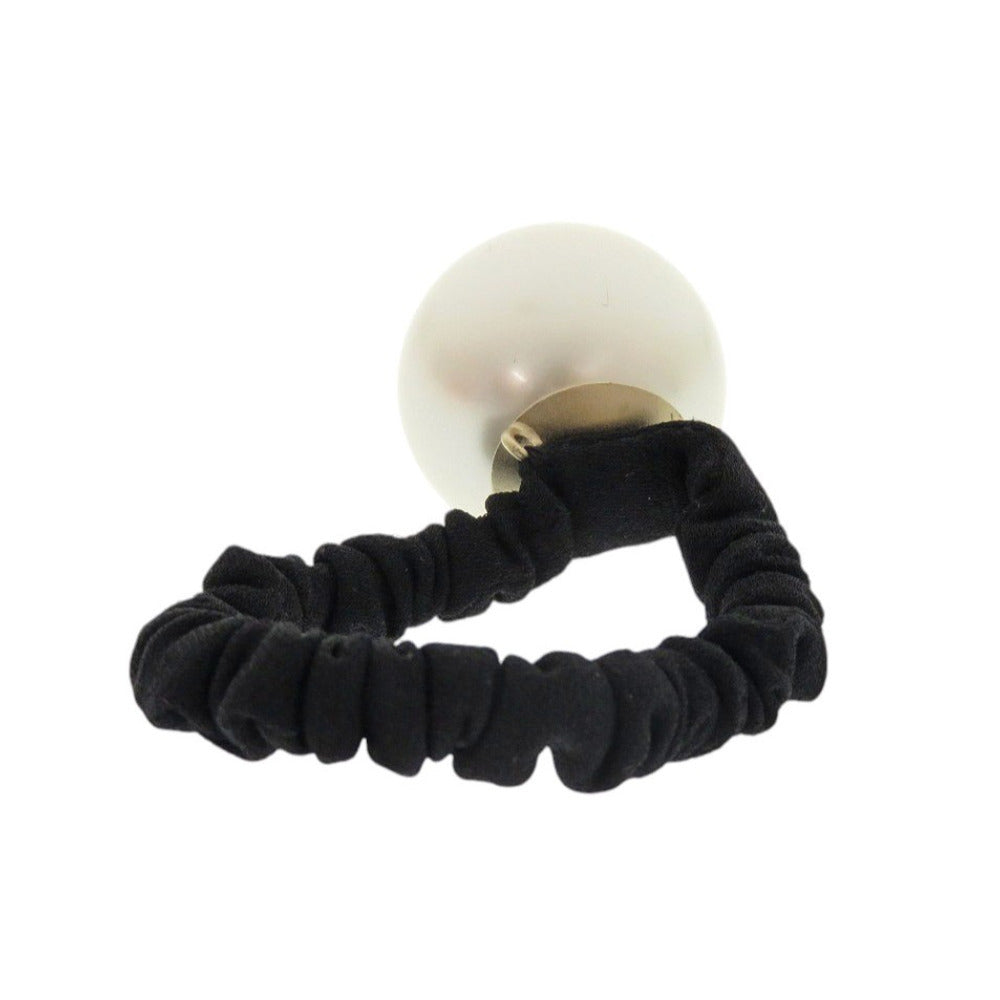 Chanel Faux Pearl Hair Tie, Black Elastic Scrunchie with CC, 35 mm, view 2